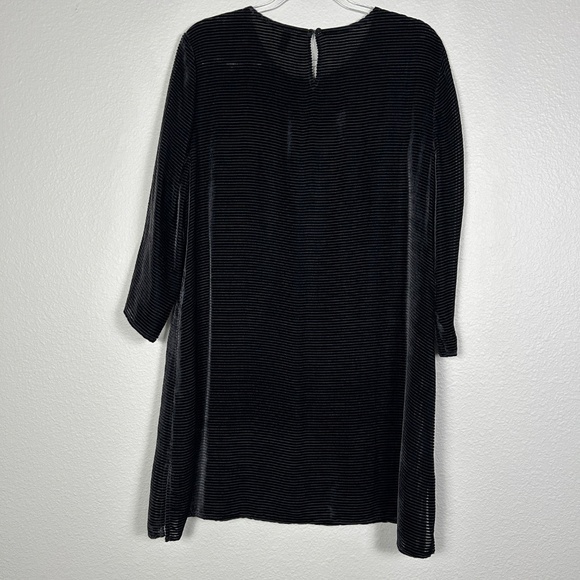 Eileen Fisher size L tunic top black burnout velvet stripe 3/4 sleeve see though - Picture 9 of 13